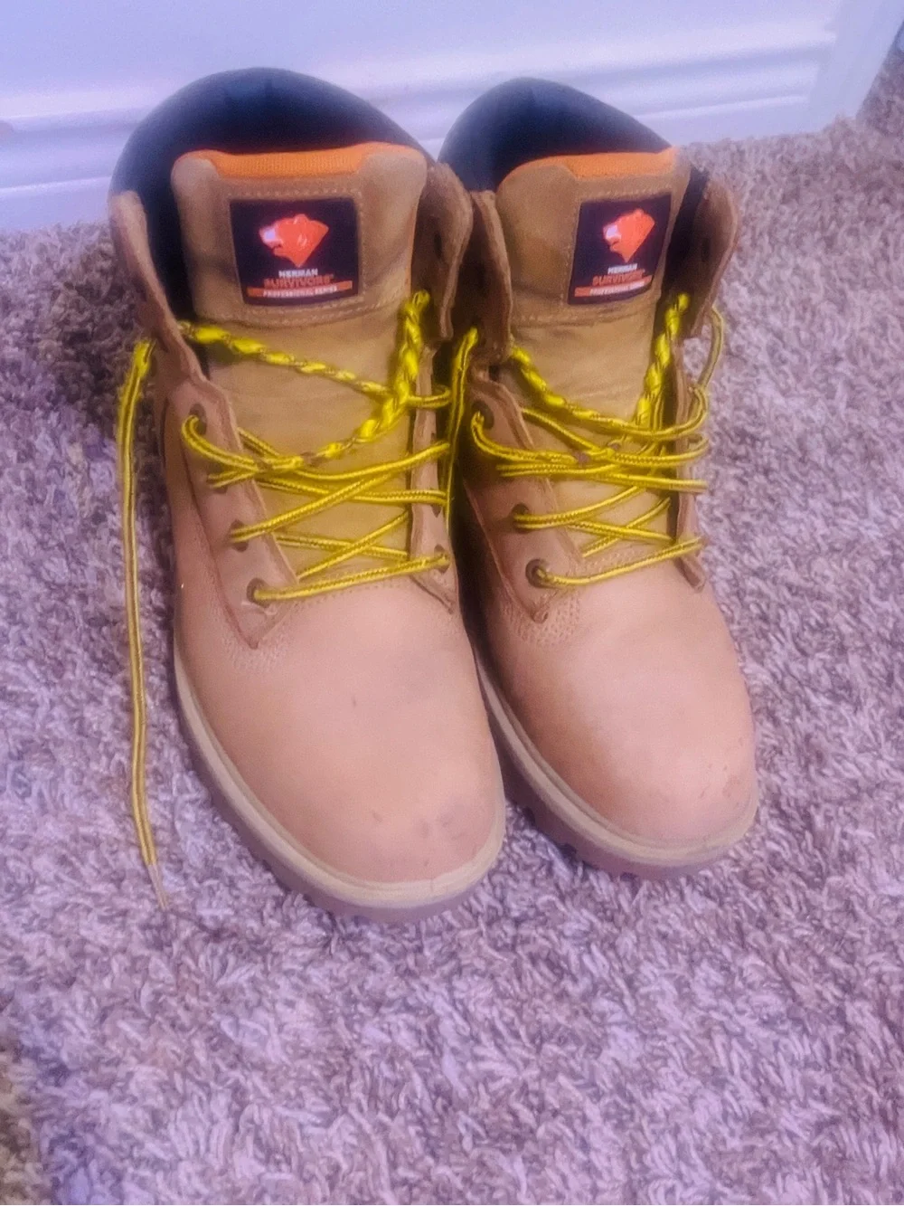 Men's Tan Boat Shoes with Yellow Laces - Unbranded